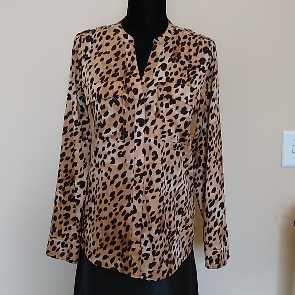 CALVIN KLEIN Blouse Leopard Print Silky Feel Size S